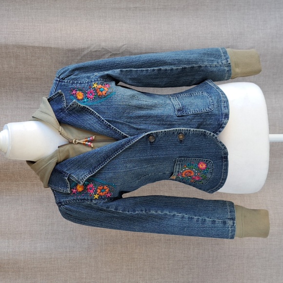 Stuff by Hilary Duff Other - Vintage Y2k 2000s Stuff by Hilary Duff Large Denim Jacket Hood Combo Embroidery